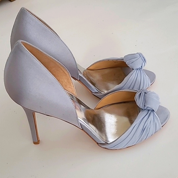 Bagley Mischka Musica Blue Satin Love Knot Open Toe Heels - Picture 2 of 16